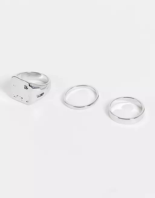 designb Silver 3 pack Signet and Band Rings