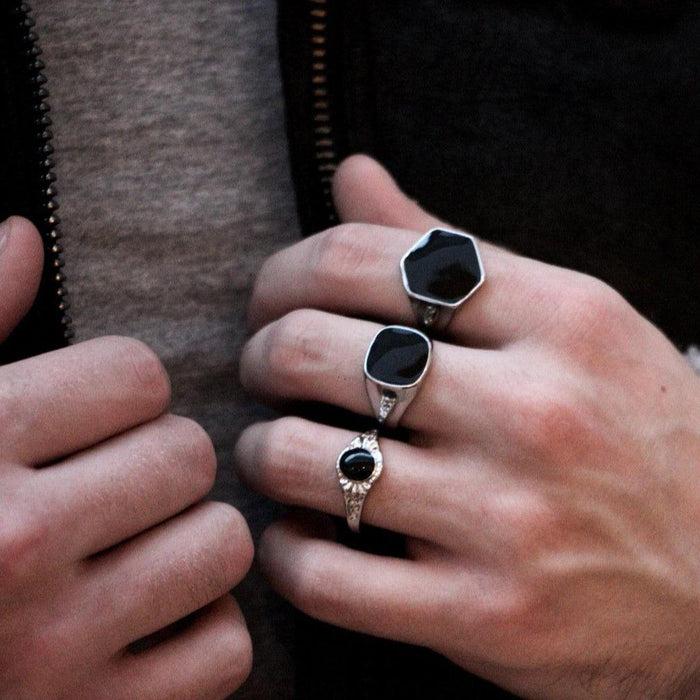 Designb Silver & Black Chunky Rings In 3-Pack