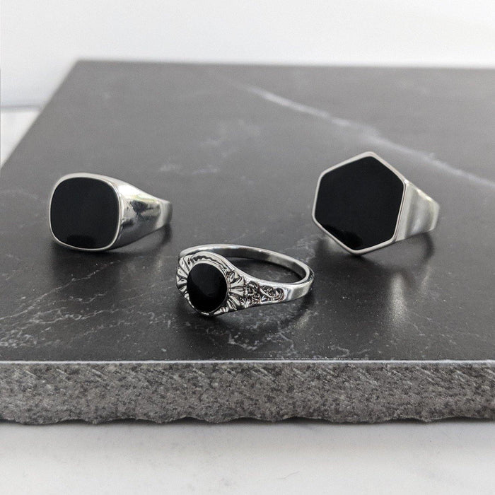 Designb Silver & Black Chunky Rings In 3-Pack