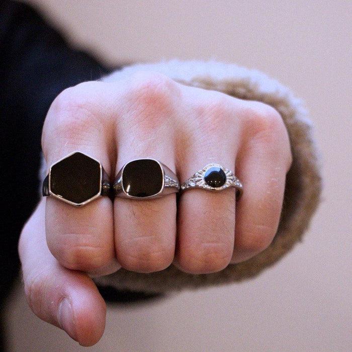 Designb Silver & Black Chunky Rings In 3-Pack