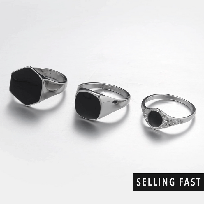 designb Silver & Black Chunky Rings In 3-Pack