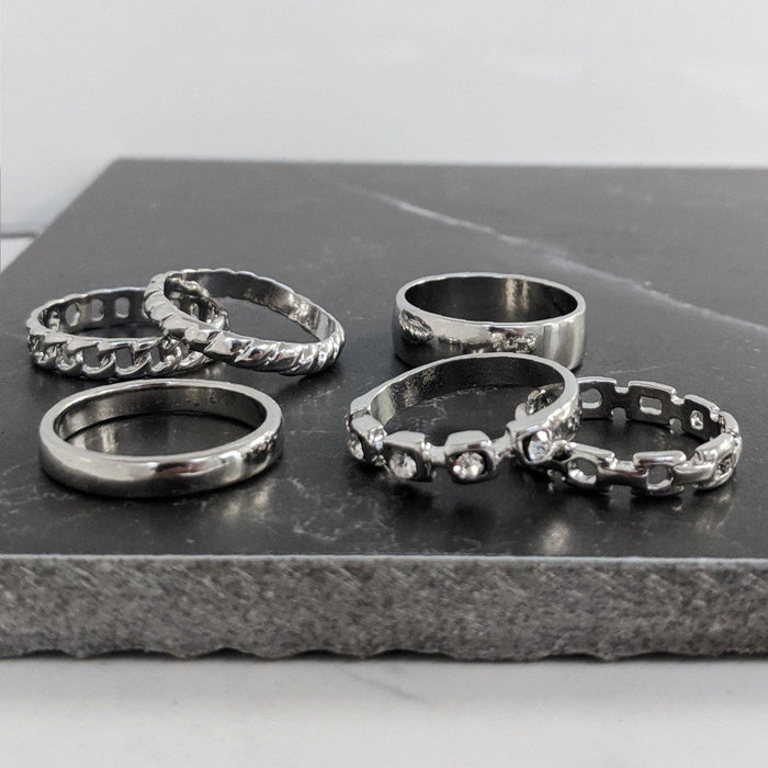 Designb Silver Multi-Design Band Rings 6 Pack