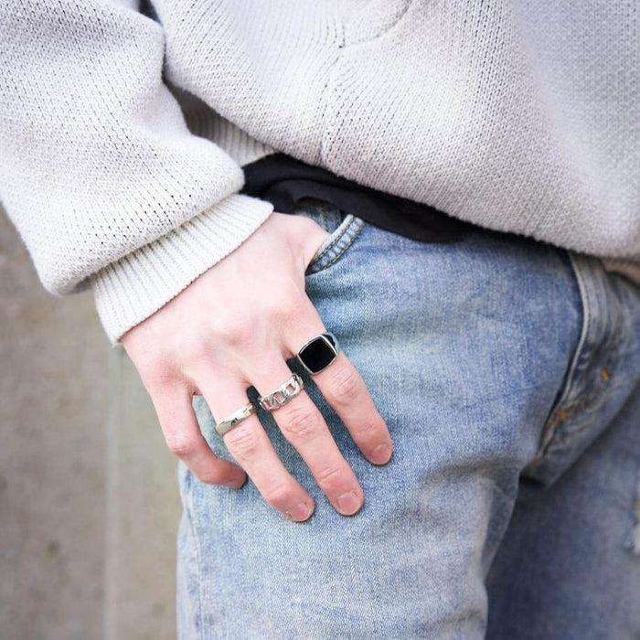 Designb Silver Signet Ring & Band Ring Set In 3-Pack