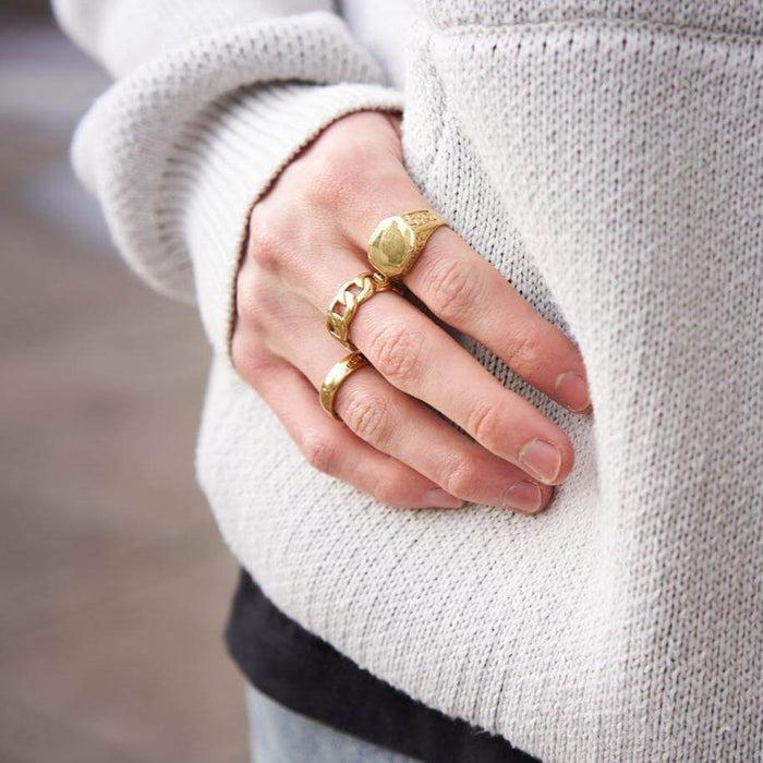 Designb Engraved Gold Band Ring & Signet Ring In 3-Pack