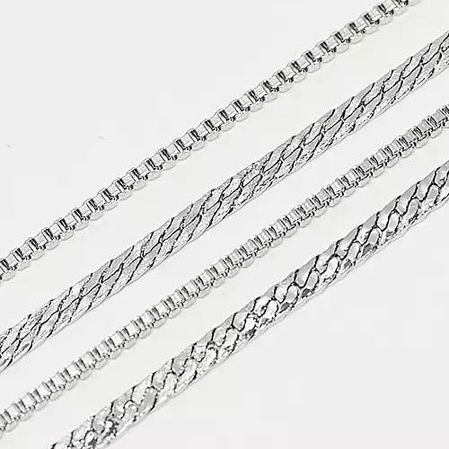 Designb Flat Snake Chain And Box Chain Necklace In Silver - Pack Of 2