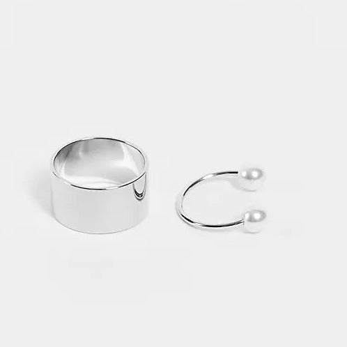 designb Large Band Ring and Double Pearl Pinky ring