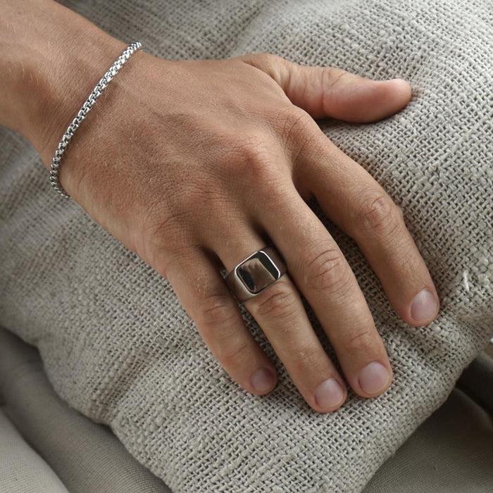 Designb Lost Souls - 15mm Square Signet Ring In Platinum Stainless Steel