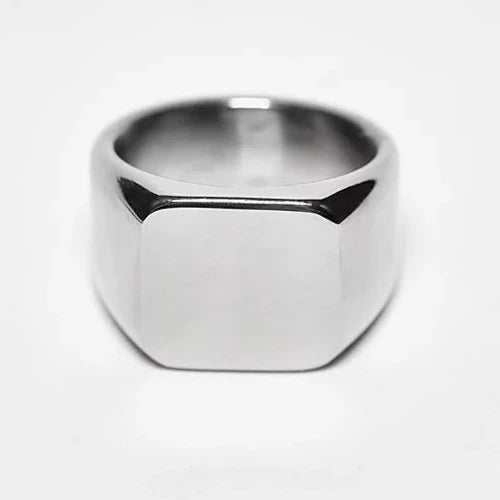 Designb Lost Souls - 15mm Square Signet Ring In Platinum Stainless Steel