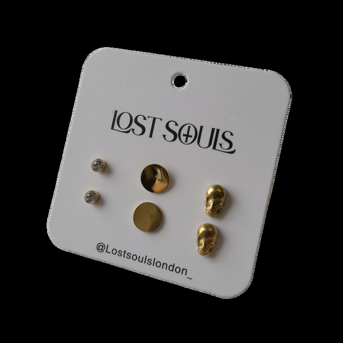 designb Lost Souls - 3 Pack Stud Earrings in Gold Stainless Steel