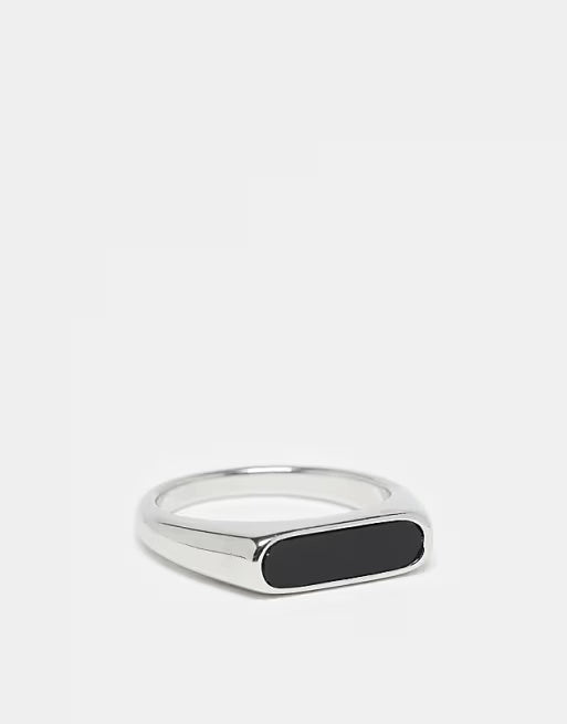Designb Lost Souls Black Resin Signet Ring In Stainless Steel