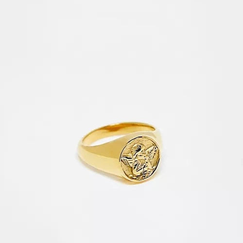 designb Lost Souls - Cherub Signet Pinky Ring In Gold Stainless Steel