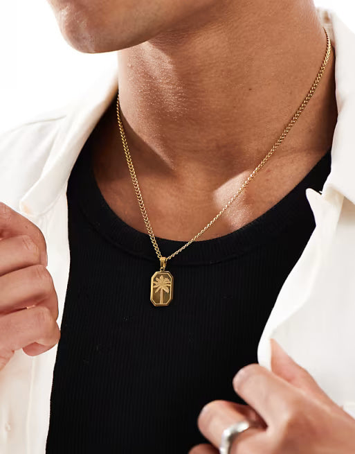 Designb Lost Souls Engraved Palm Tree Pendant Necklace In 18k Gold Plated