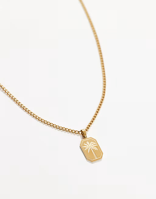 designb Lost Souls Engraved Palm Tree Pendant Necklace in 18k gold plated