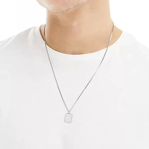 Designb Lost Souls - Etched Tag Pendant Necklace In Platinum Stainless Steel