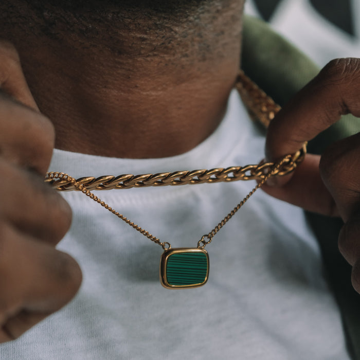 designb Lost Souls - Green Malachite Pendant Necklace in Gold Stainless Steel