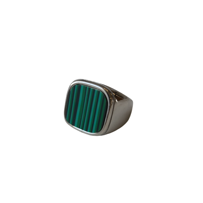 designb Lost Souls - Green Malachite Ring in Silver Stainless Steel