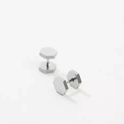 designb Lost Souls - Hexagonal Plug Earrings In Platinum Stainless Steel