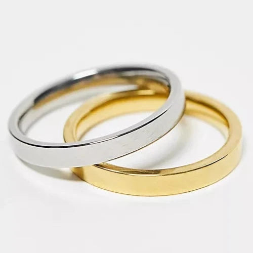 Designb Lost Souls - Pack Of 2 Band Rings 3mm Wide In Platinum And Gold Stainless Steel