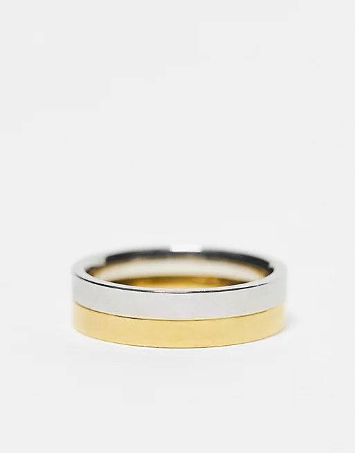 Designb Lost Souls - Pack Of 2 Band Rings 3mm Wide In Platinum And Gold Stainless Steel