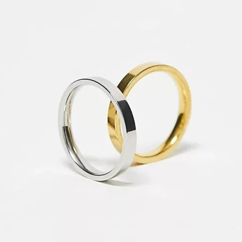 designb Lost Souls - Pack of 2 Band Rings 3mm wide In Platinum and Gold Stainless Steel