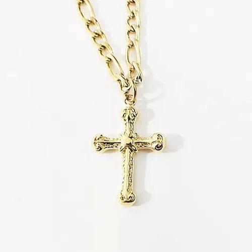 designb Lost Souls - Stainless Steel Engraved Cross Necklace In Gold