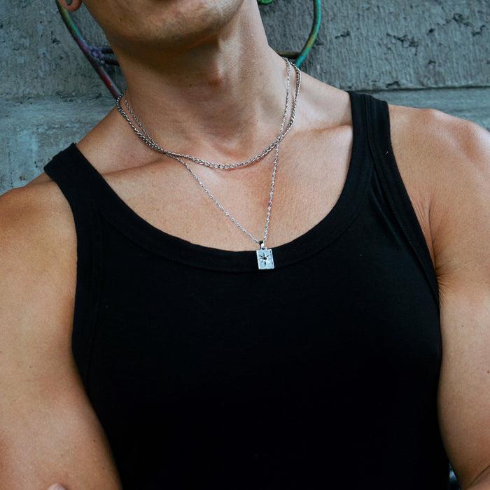 Designb Lost Souls - Tag Pendant Necklace With Engraved Star In Silver Stainless Steel