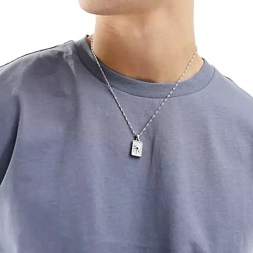 Designb Lost Souls - Tag Pendant Necklace With Engraved Star In Silver Stainless Steel