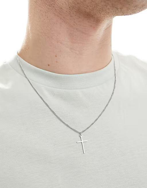 Designb Lost Souls Thin Cross Pendant Necklace In Stainless Steel