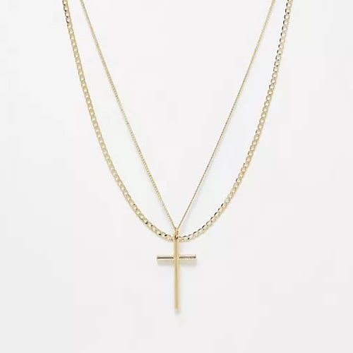 designb Multipack Chain and Cross Pendant Necklace In Gold - Pack of 2