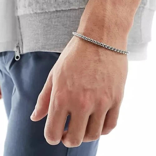 Designb Rounded Box Chain Bracelet In Silver Stainless Steel