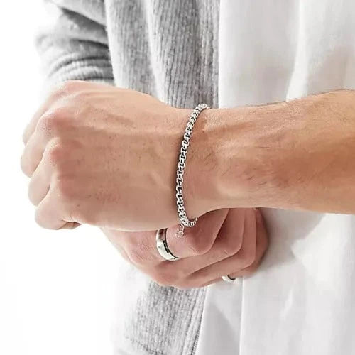 Designb Rounded Box Chain Bracelet In Silver Stainless Steel