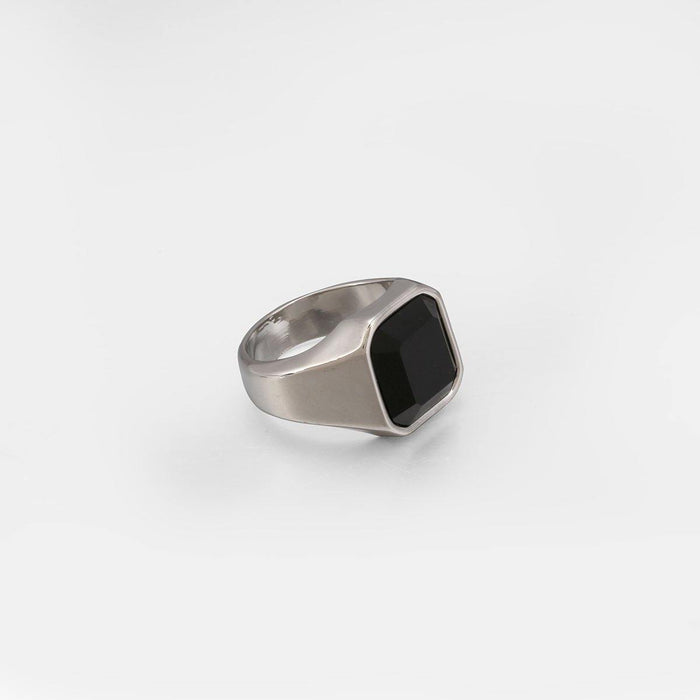 Designb Signet Ring In Silver With Square Black Resin