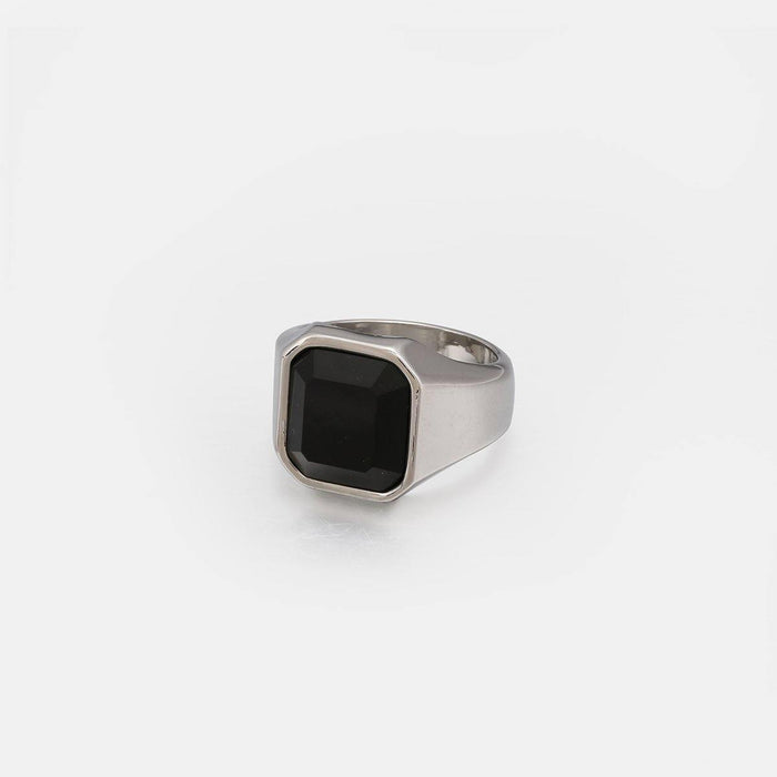 Designb Signet Ring In Silver With Square Black Resin