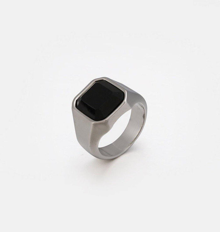 designb Signet Ring In Silver With Square Black Resin