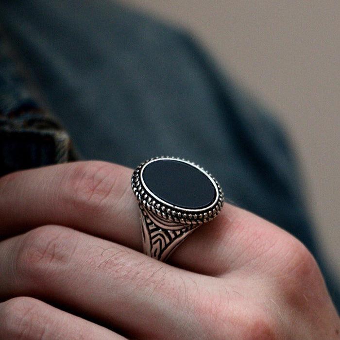 Designb Signet Ring With Black Resin In Antique Silver
