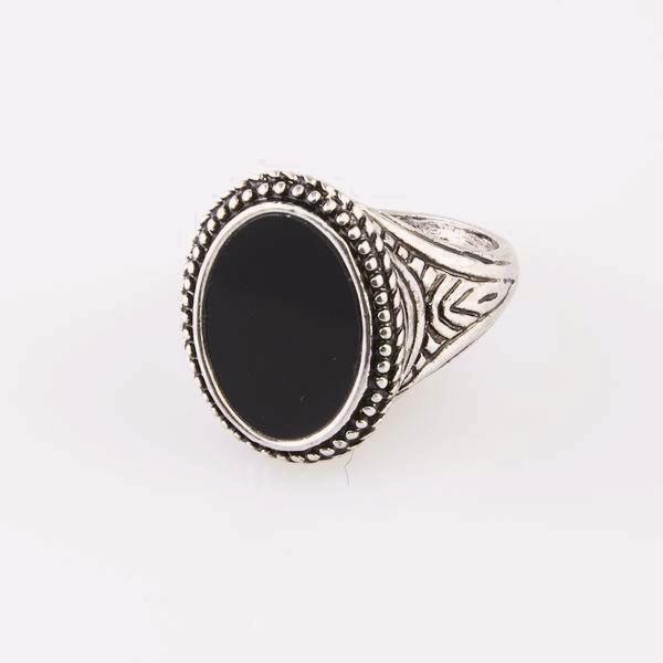 designb Signet Ring With Black Resin In Antique Silver