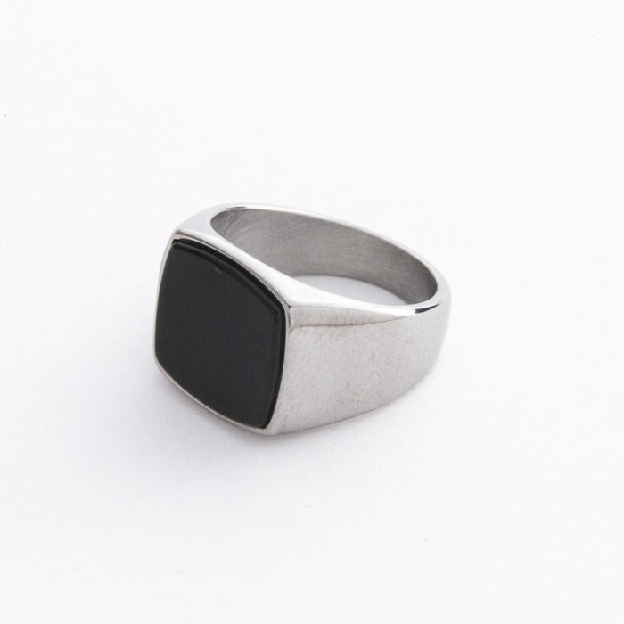 designb Signet Ring with Black Stone in Silver stainless steel