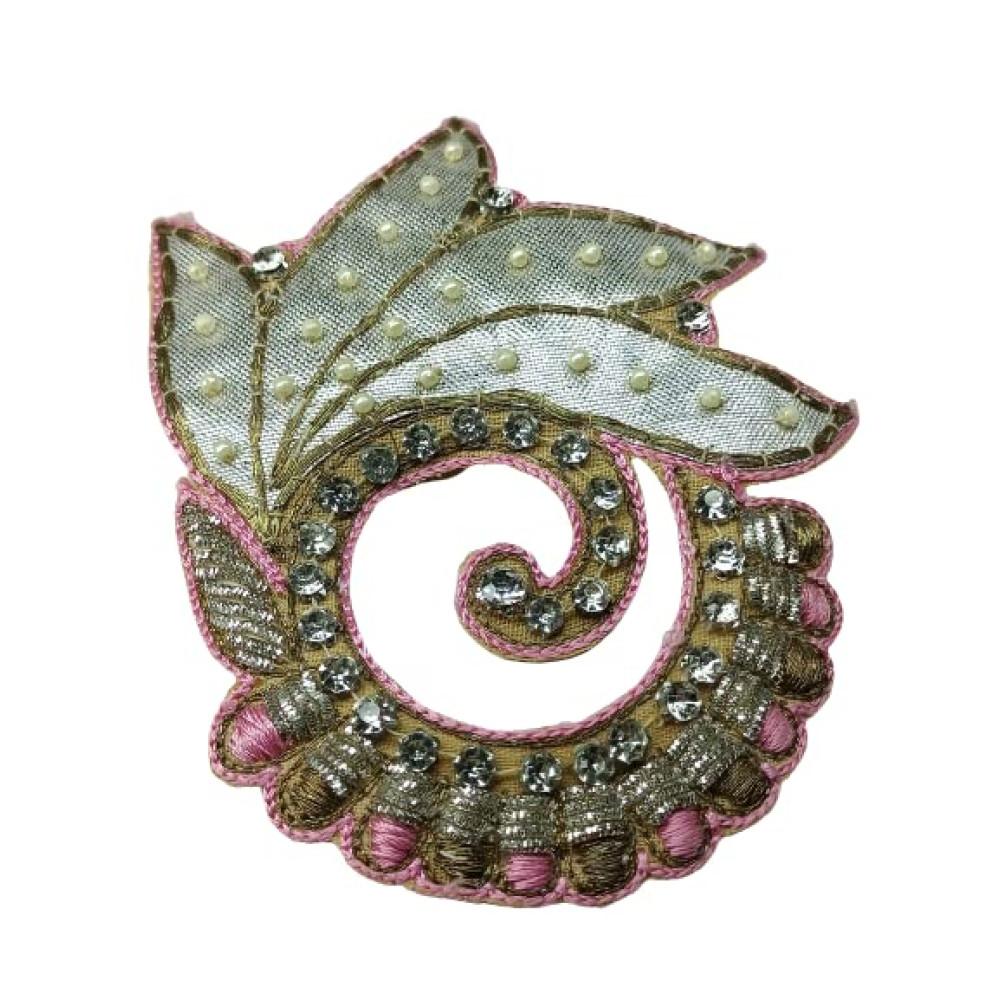 designerbox Applique Pink Colour Beautiful Shape Patches with Diamonds