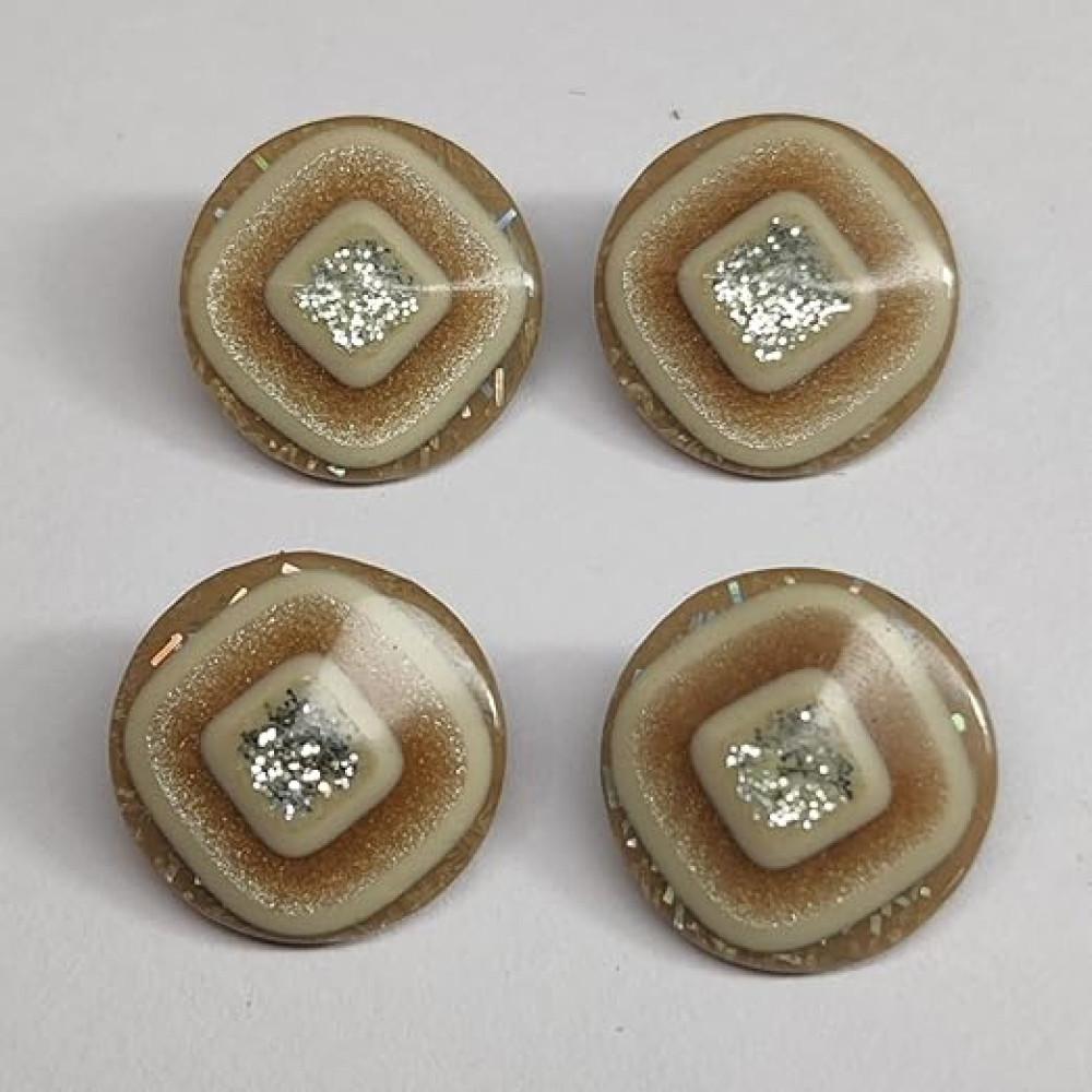 designerbox Beige Fancy Show Acrylic Resin Art Embedded Silver Glitter Rhinestone Button
