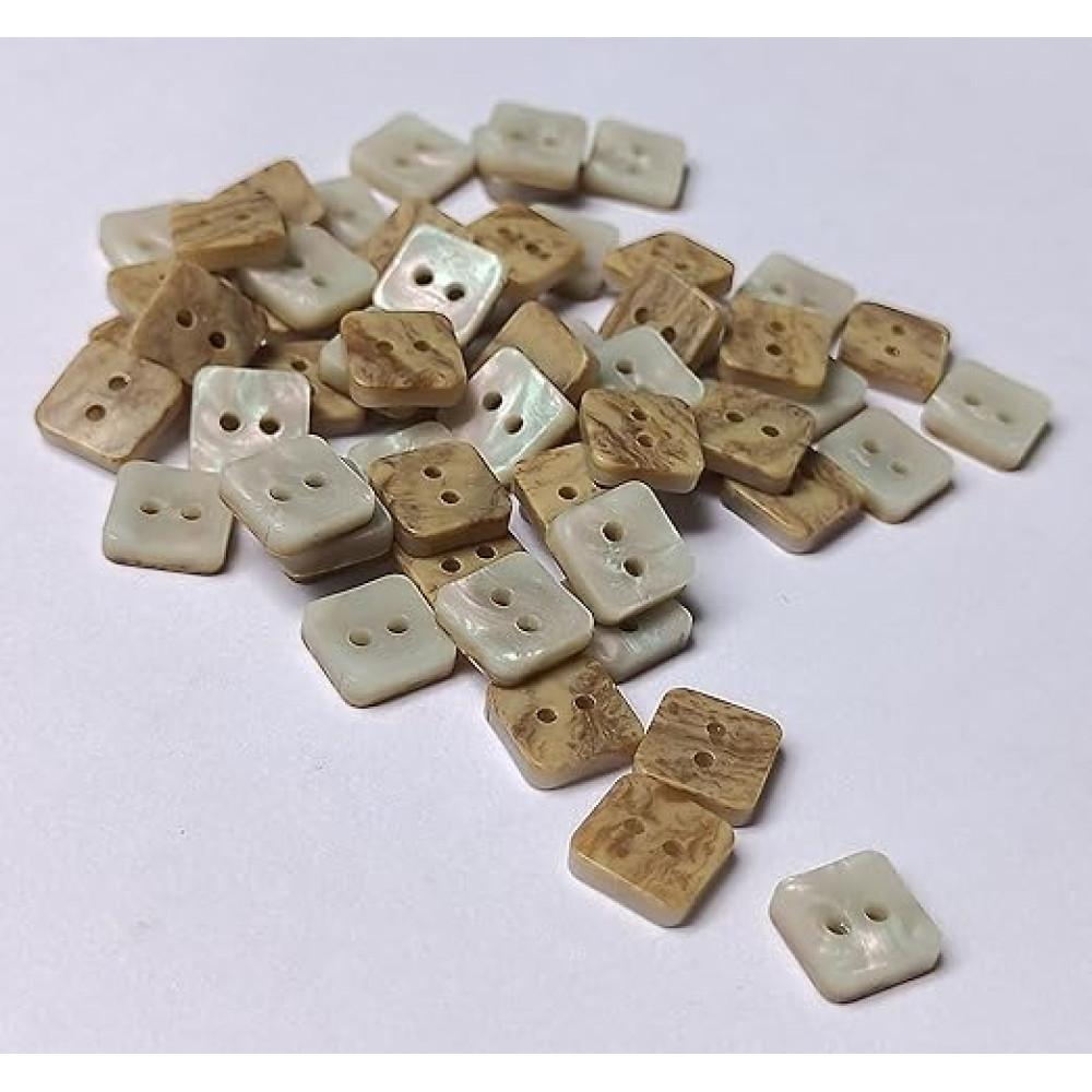 designerbox Beige Seashell Mother of Pearl with Resin Art Square Button