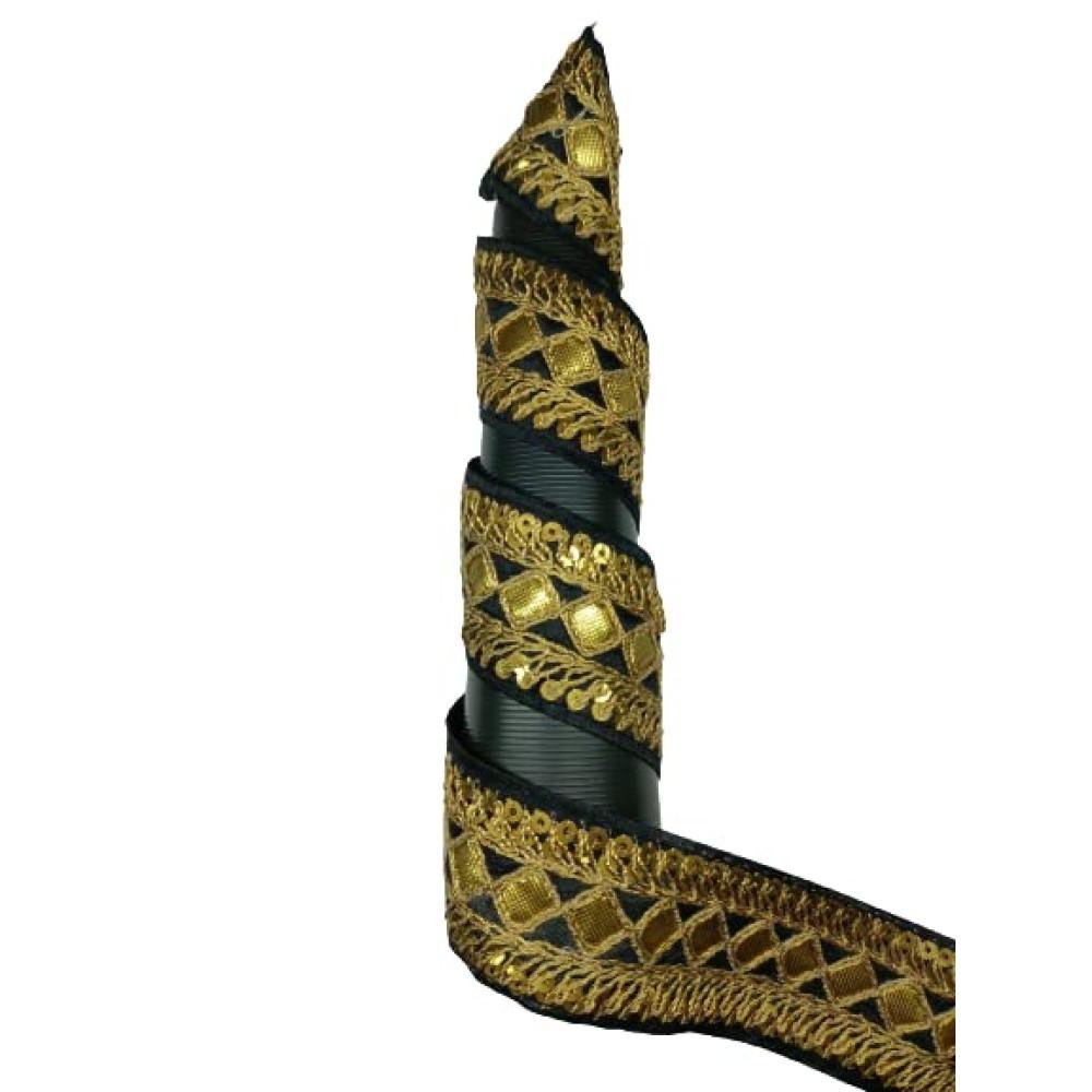 designerbox Black Colour Lace with Golden Dori and Sequence Threads Embroidery Work Border