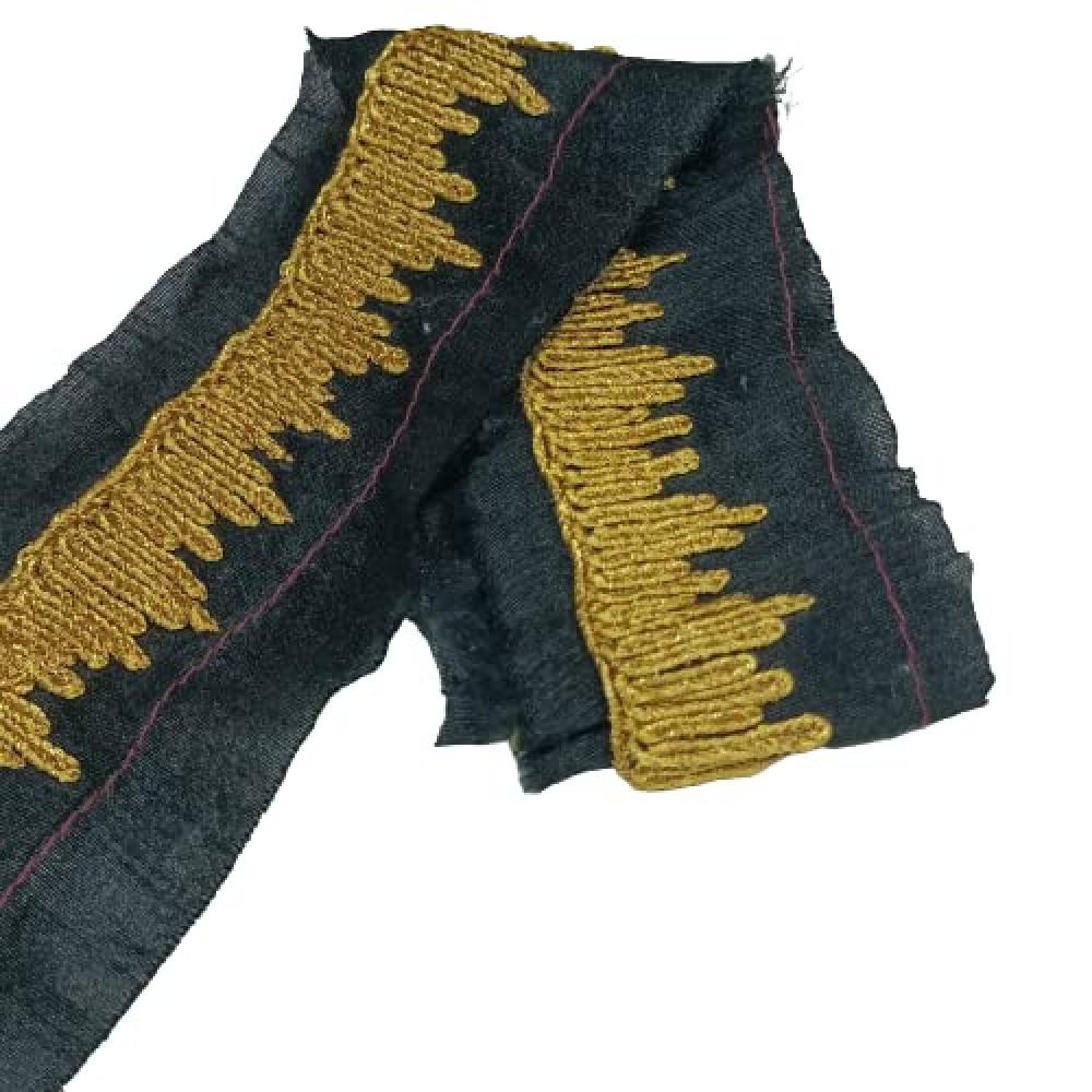 designerbox Black Lace with Golden kasab Cord Dori Threads Embroidery Work Border