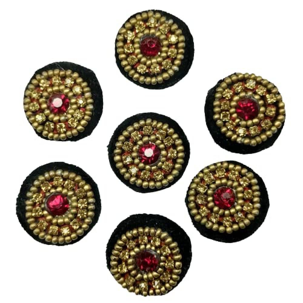 designerbox Black Velvet Buttons with fine Quality Golden Moti Embroidery Work
