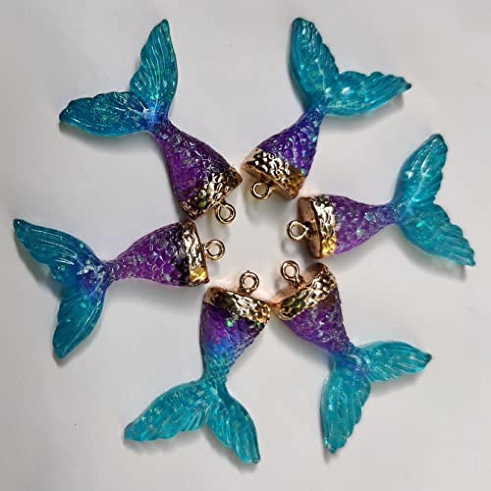 designerbox Blue Mermaid Resin Art Embellishment ramboo Shining Beads Buttons Flatback Side