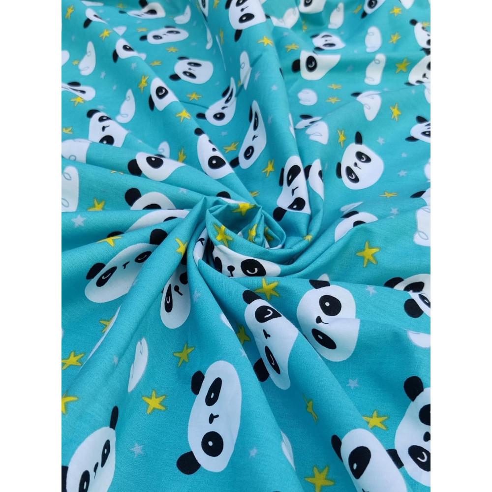 designerbox boxpoplin Cotton Blue & Panda Kids Print Fabric by The Meter 56 Inch Wide