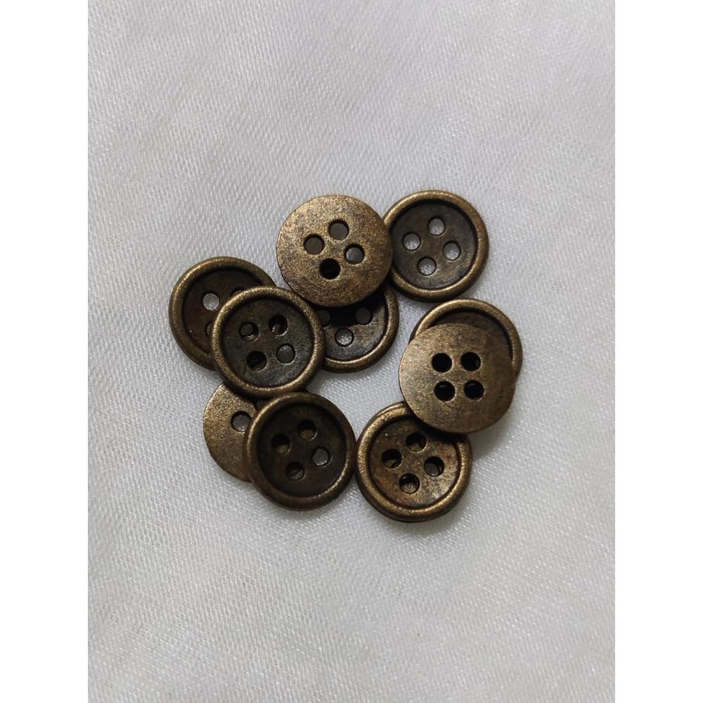 designerbox Bronze Metal Small Round Buttons 25 pcs Fancy Brass Material Button Designer Buttons for Coats Shirts Blazers Blouses Western (Size 1 CM /10MM/16L) (Antique Golden)