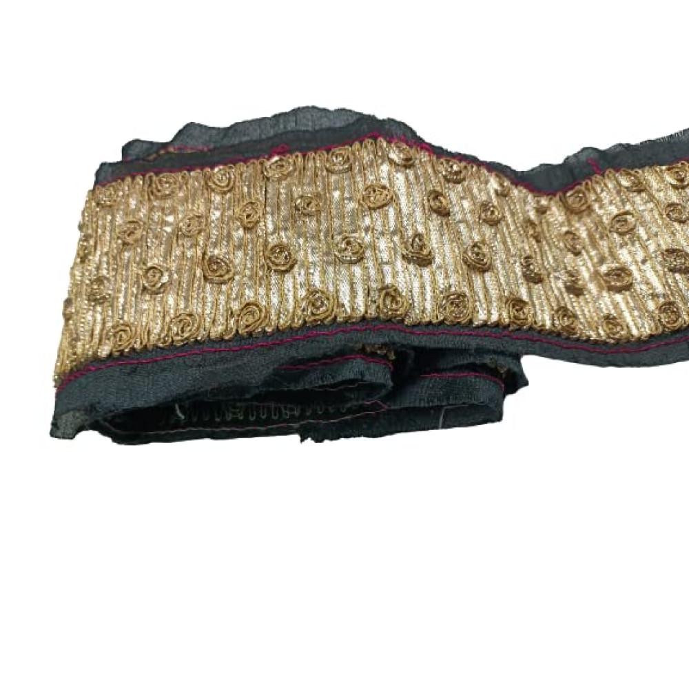 designerbox Brown Lace with Flower Design Embroidery Work Border