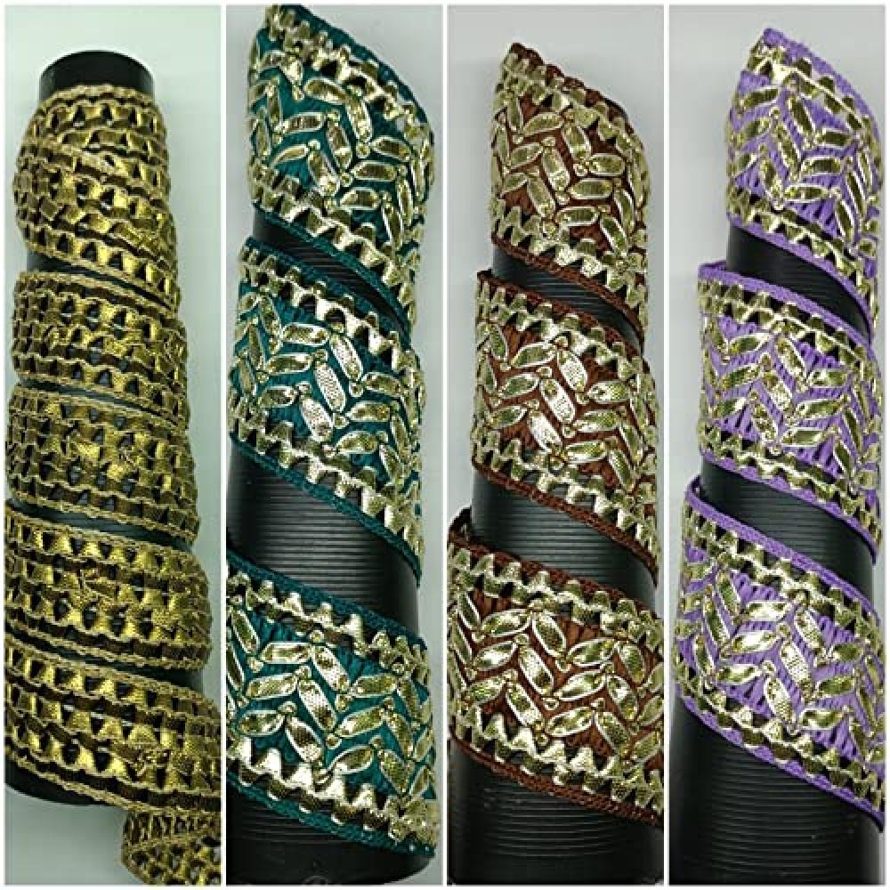 designerbox Combo of 4 Golden Gota Patti Jhalar lace Heavy Work Trim Lace Border
