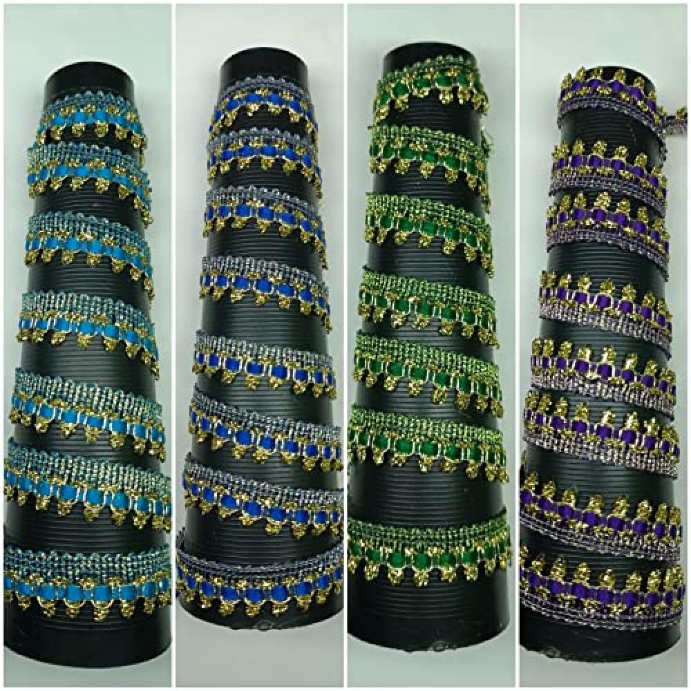 designerbox Combo of 4 Multicolour lace with Heavy Work Trim Lace Border Falls