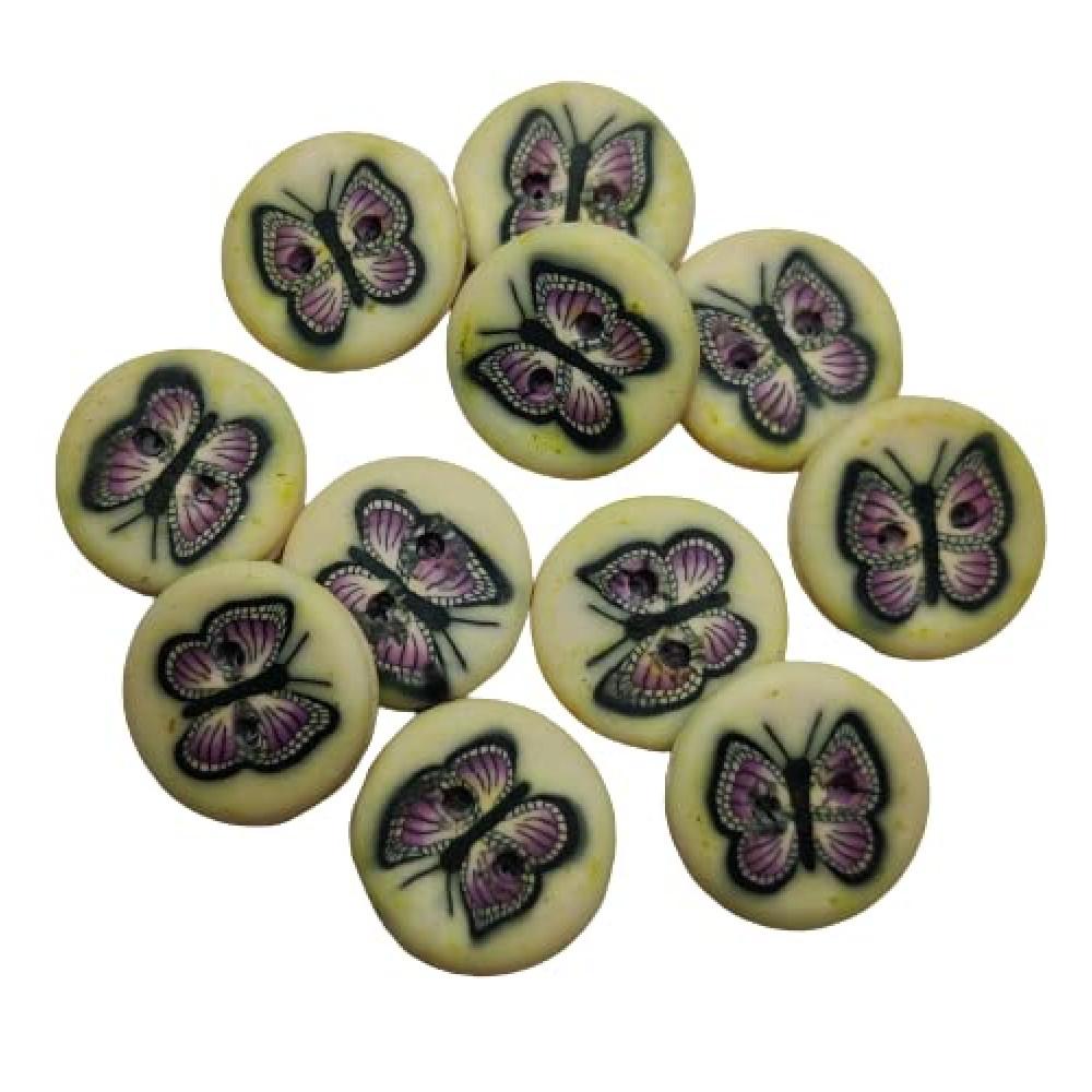 designerbox Cream Multi Colour Better Fly Both Side Prints Plastic-Rubber Buttons